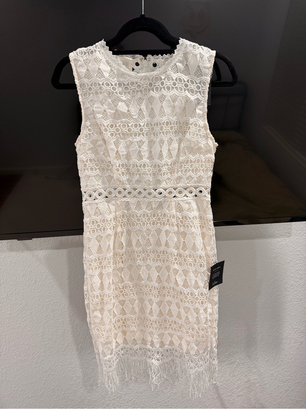Lulu's Ivory Lace Fringe Sheath Dress